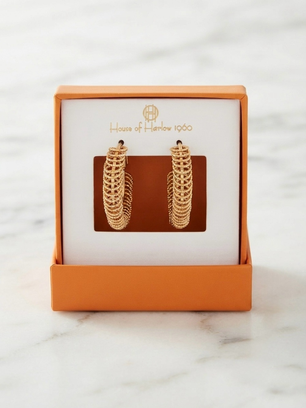 House of Harlow 1960 Brass Textured Loop Hoop Earrings